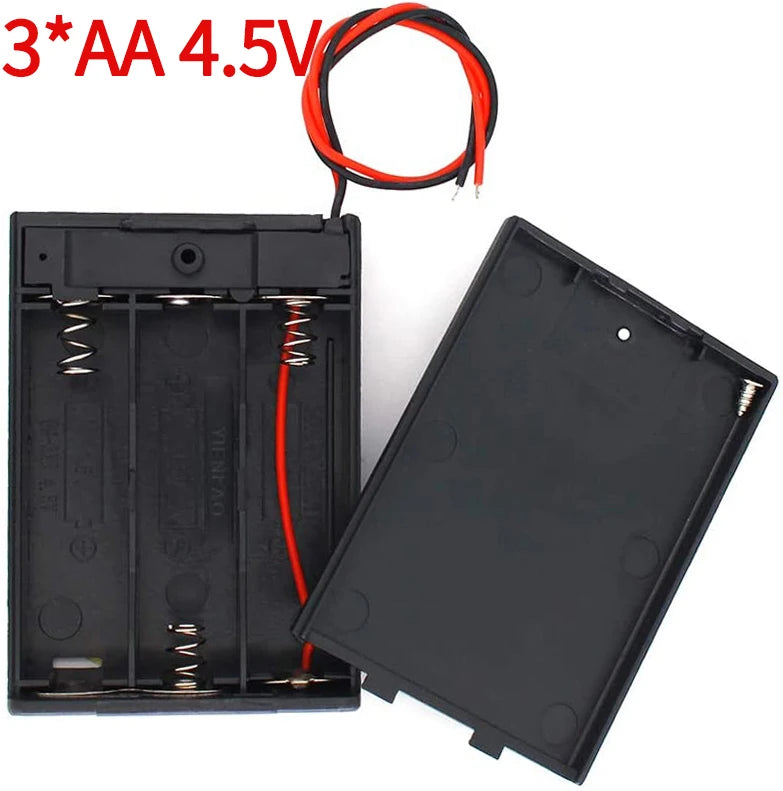 1/2/3/4 Slot AA Battery Holder,1.5V/3V/4.5V/6V AA Battery Box with Leads Wires ON/Off Switch and Screw Cap Case Back Cover