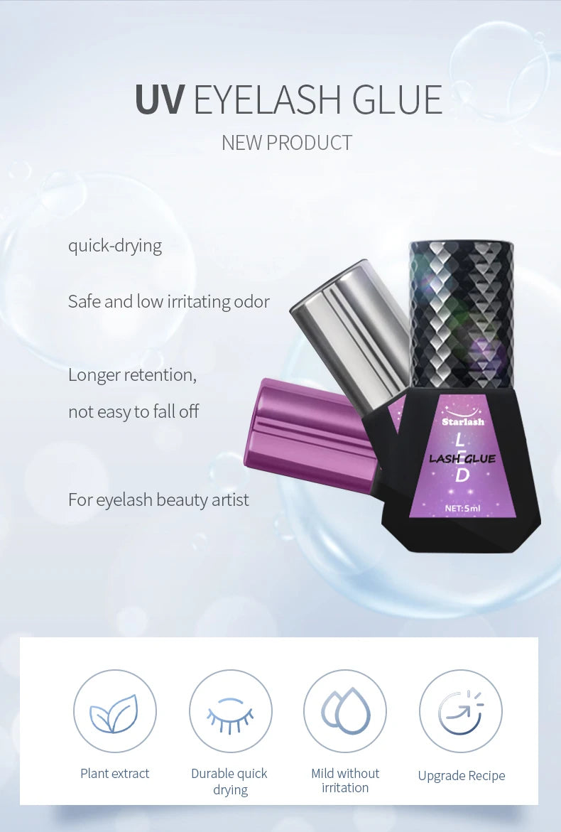 Starlash UV - 005 LED Lash Extension Glue | 1s/2s Fast Cure | 7 - 10 Weeks Hold | Waterproof & Sensitive - Safe