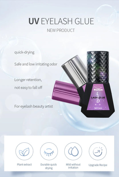 Starlash UV - 005 LED Lash Extension Glue | 1s/2s Fast Cure | 7 - 10 Weeks Hold | Waterproof & Sensitive - Safe