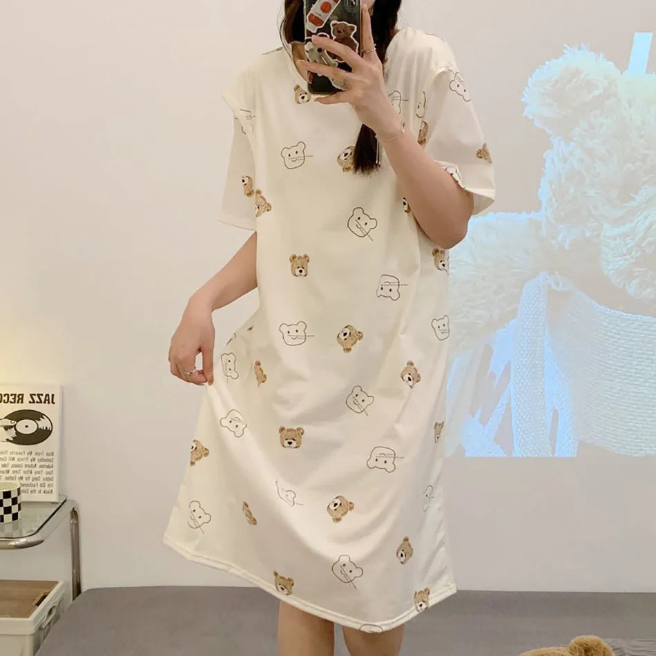 Maternity Clothings Nursing Dresses Breastfeeding Sleepwear Pattern Printing Cheerful and Lively Girl Feeling for Pregnant Women