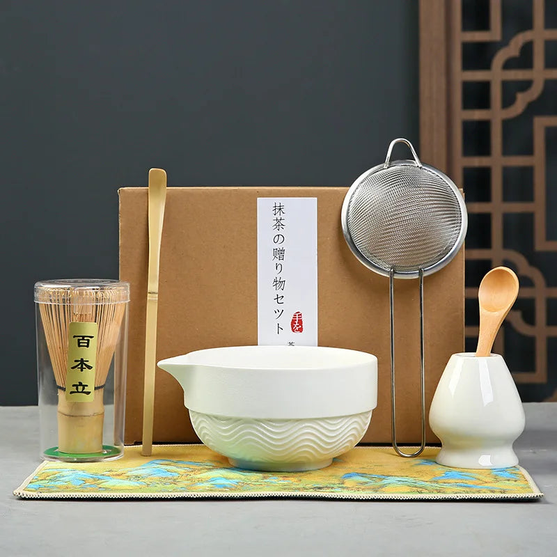 Matcha Set Kit Japanese Ceremony Green/Pink/White With Bamboo Spoon/Scoop, Whisk Holder, Matcha Bowl Matcha Gift Set