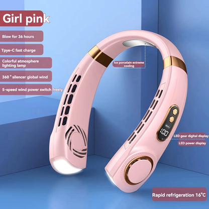 2025 Hanging Neck Fan Portable Bladeless Neck Fan Air Cooler Digital Display Rechargeable Air Conditioner Neck Ventilator