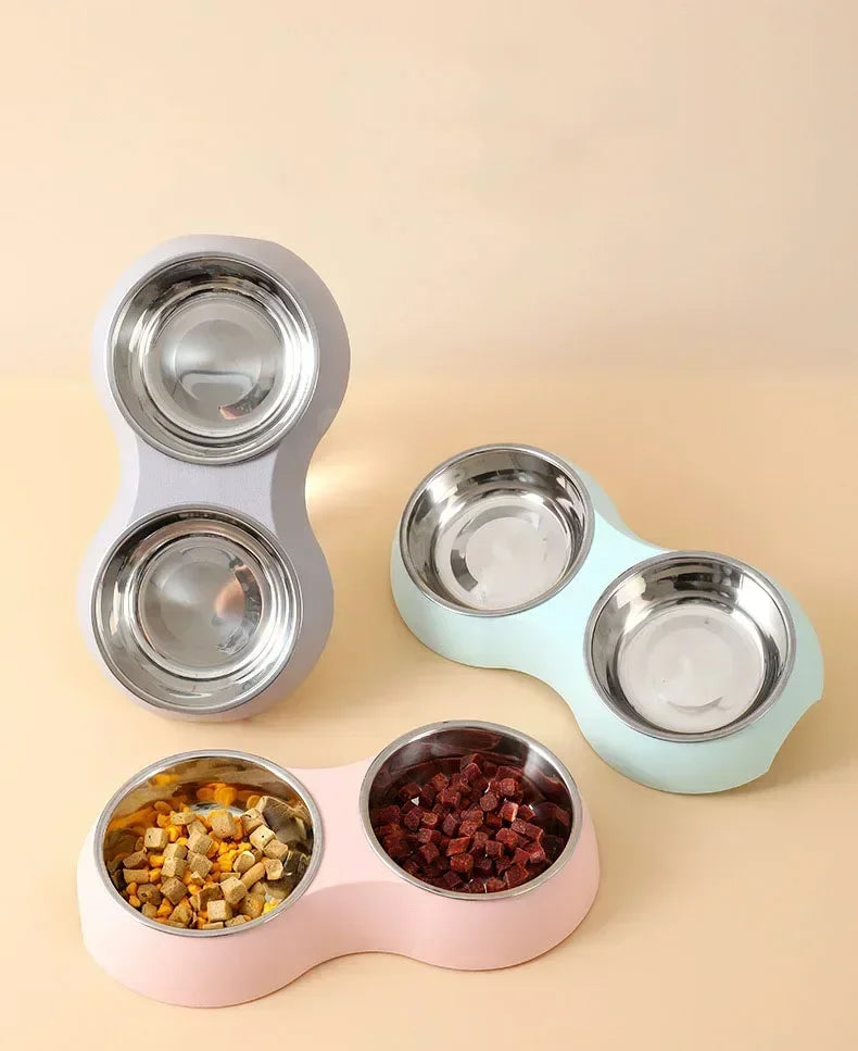 Double Pet Food Bowl Stainless Steel Drinkware Pet Drinking Food Dog Food Puppy Feeding Supplies Kitten Food Water Accessories