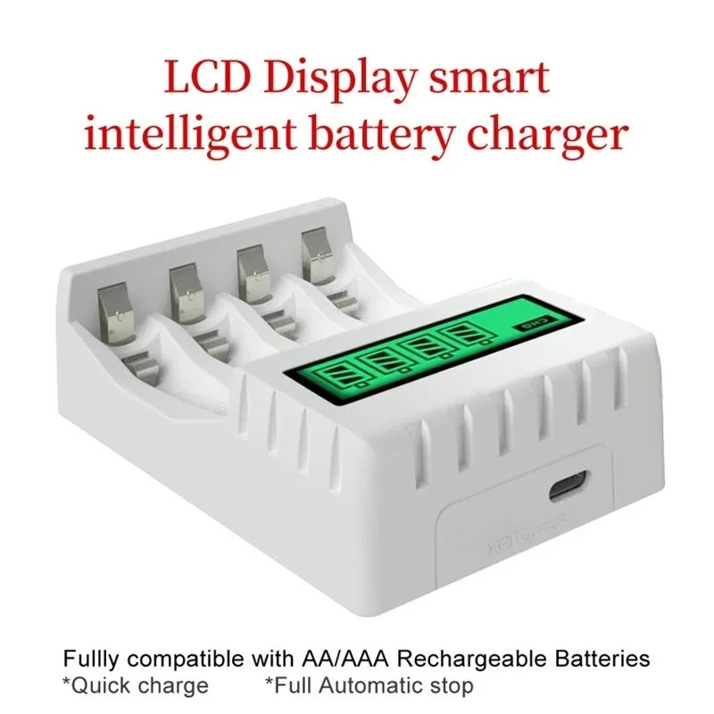 Battery Charger 4-slot Charger for Charging 1-4 Batteries Smart Charger with LCD for AA/AAA NiCd NiMh Rechargeable Batteries