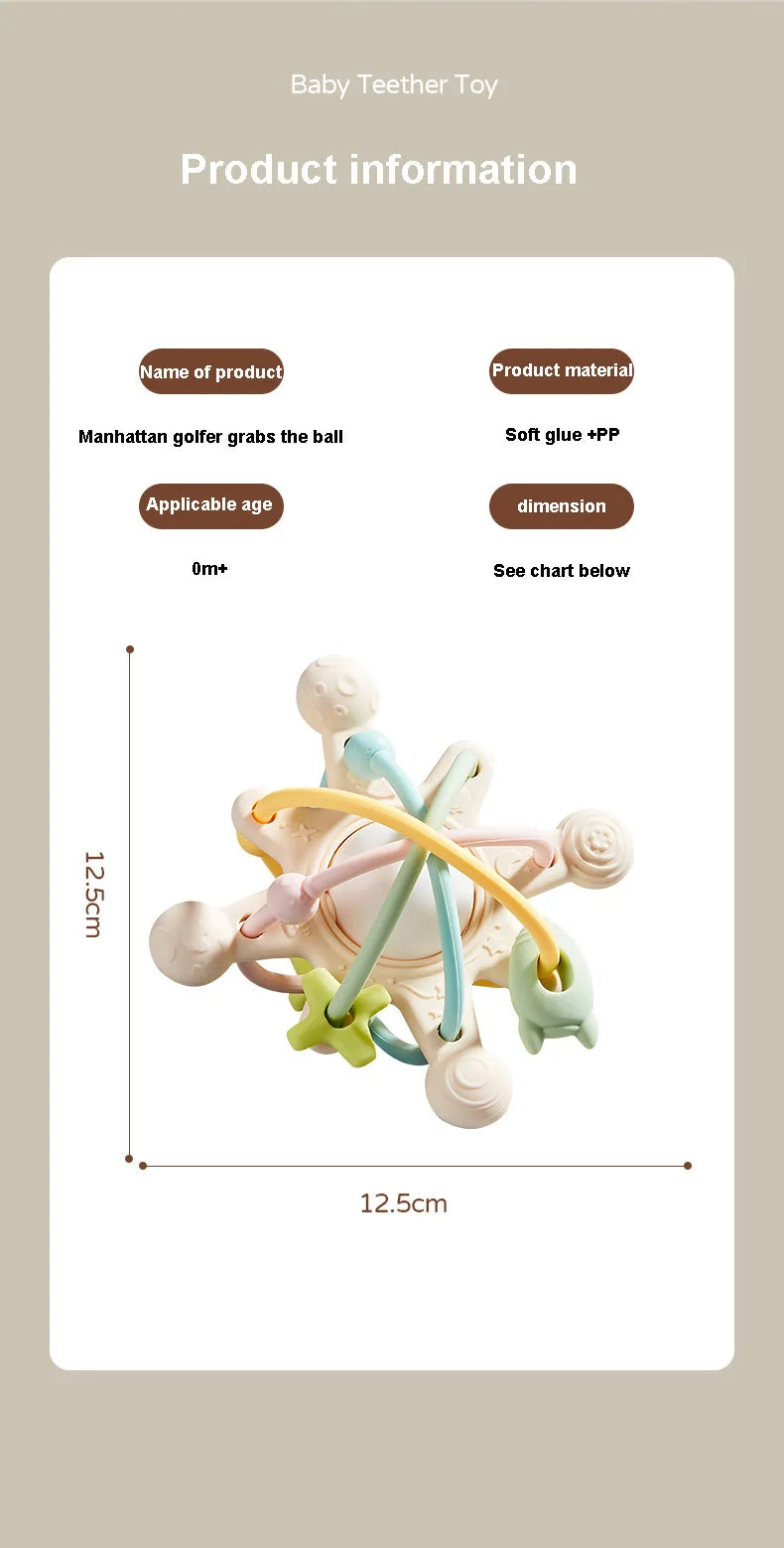 Baby Silicone Hand Catching Ball Baby Chewing Teether Toy Hand Bell 0-12 Months Newborn Sensory Educational Toys Infant Gift