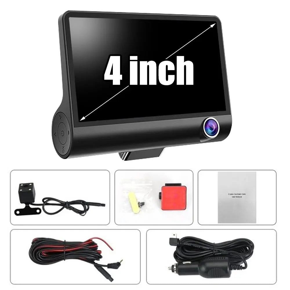Car DVR 3 Cameras 4.0 Inches Dash Cam Car Video Recorder Auto Registrator Dvrs Dash Cam with 3 Ways Cameras