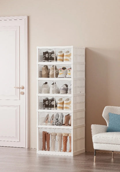 Widening Shoe Cabinet Transparent Heightening Shoes Box Thickened Foldable Sneaker Shoe Organizers Dustproof 12-grid Shoes Bins
