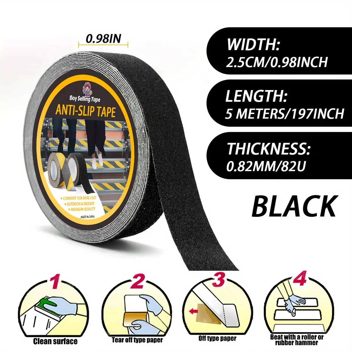 Anti slip safety tape， used for anti slip of stairs and steps, strong ground grinding tape  (Yellow/black)hazard warning tape