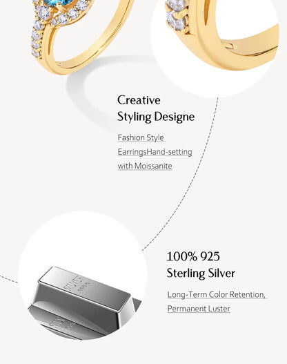 MINTYBOX 1.0ct Color Blue Moissanite Ring S925 Silver D VVS1 Lab Grown Diamond Halo Engagement Rings For Women Wedding Jewelry