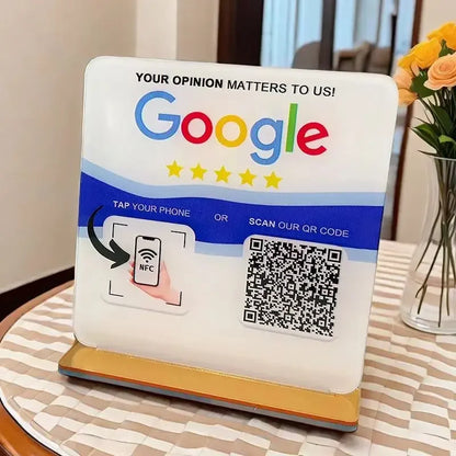 Custom Google Review Sign With Stand Scan QR Code Business Decor Acrylic Google Review NFC QR Code Sign Review Us on Google