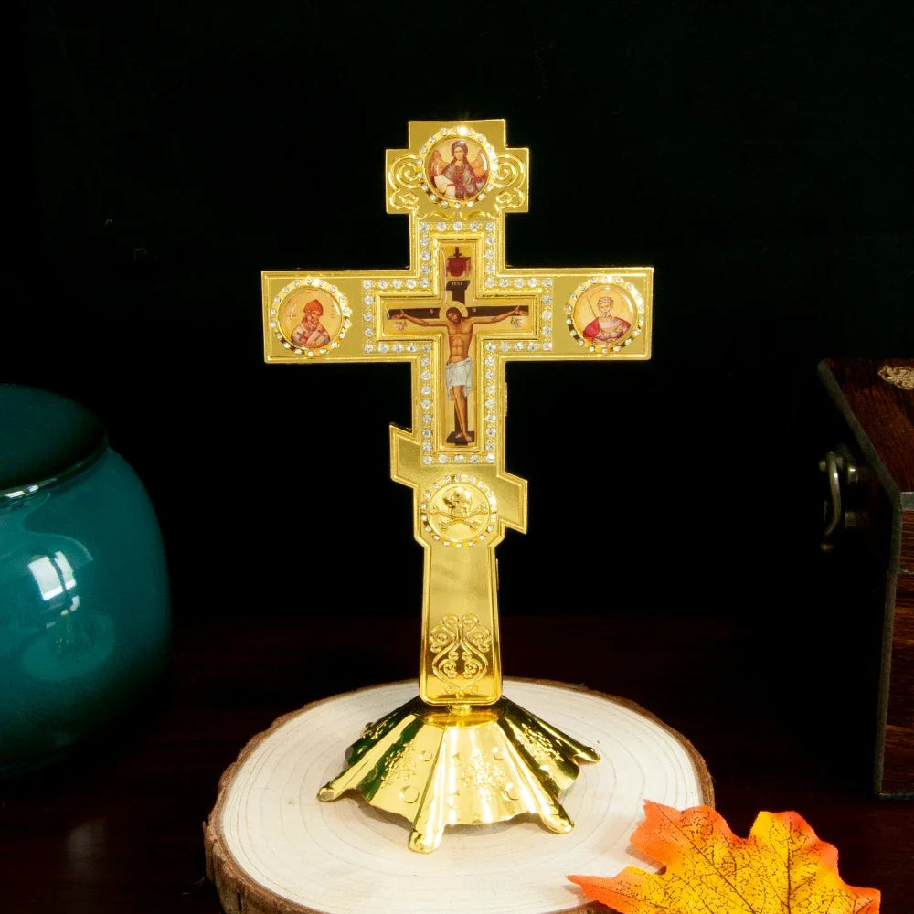 Church Orthodox Cross Gold Silver Plated With Stand Church Home Decoration Religious Gift Religion Gift Religion Ritual Item