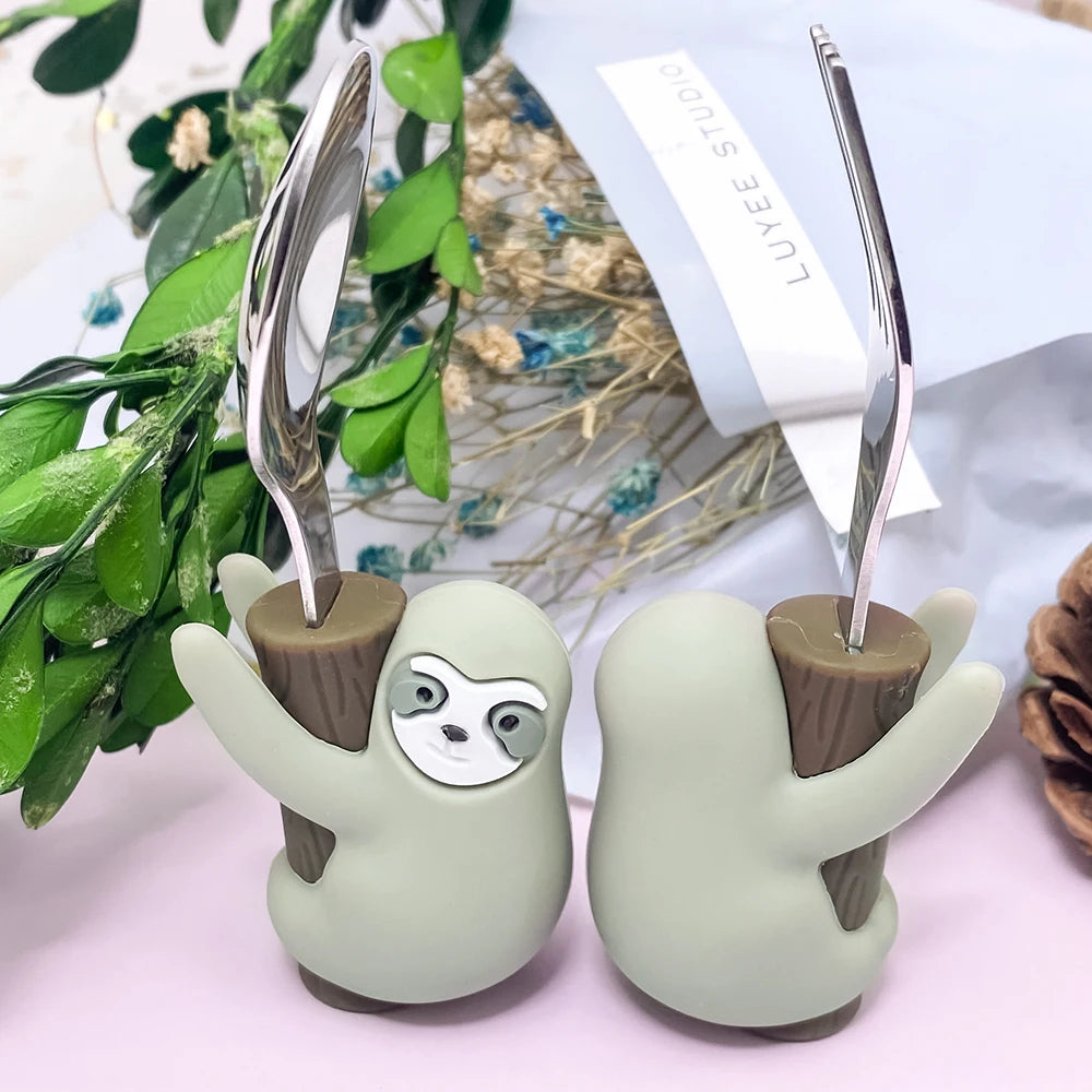 Lofca Baby Silicone Spoons Panda Silicone Fork Sloth Feeding Food Learn To Eat Children's Tableware BPA Free Food Feeding