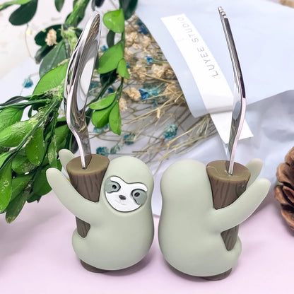 Lofca Baby Silicone Spoons Panda Silicone Fork Sloth Feeding Food Learn To Eat Children's Tableware BPA Free Food Feeding