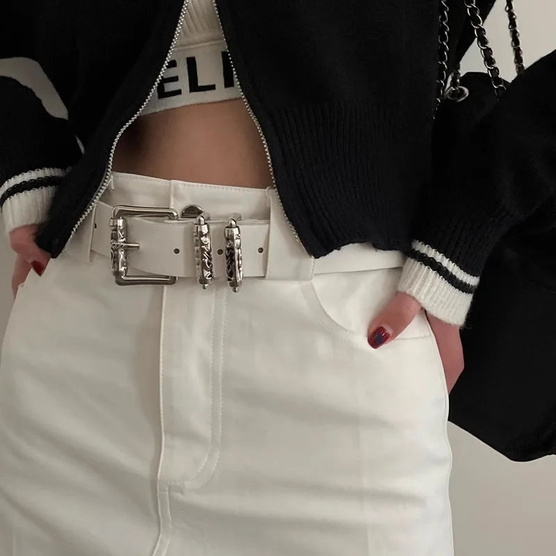 New retro Female Subculture Belt Punk Decorated Jeans Belt Personality Belt White Belt