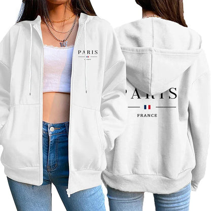 Womens Coat City Printing Casual Hooded Zipper Sweatshirt Sports Jogging Clothing Hot Sales Versatile High Street Woman Jacket