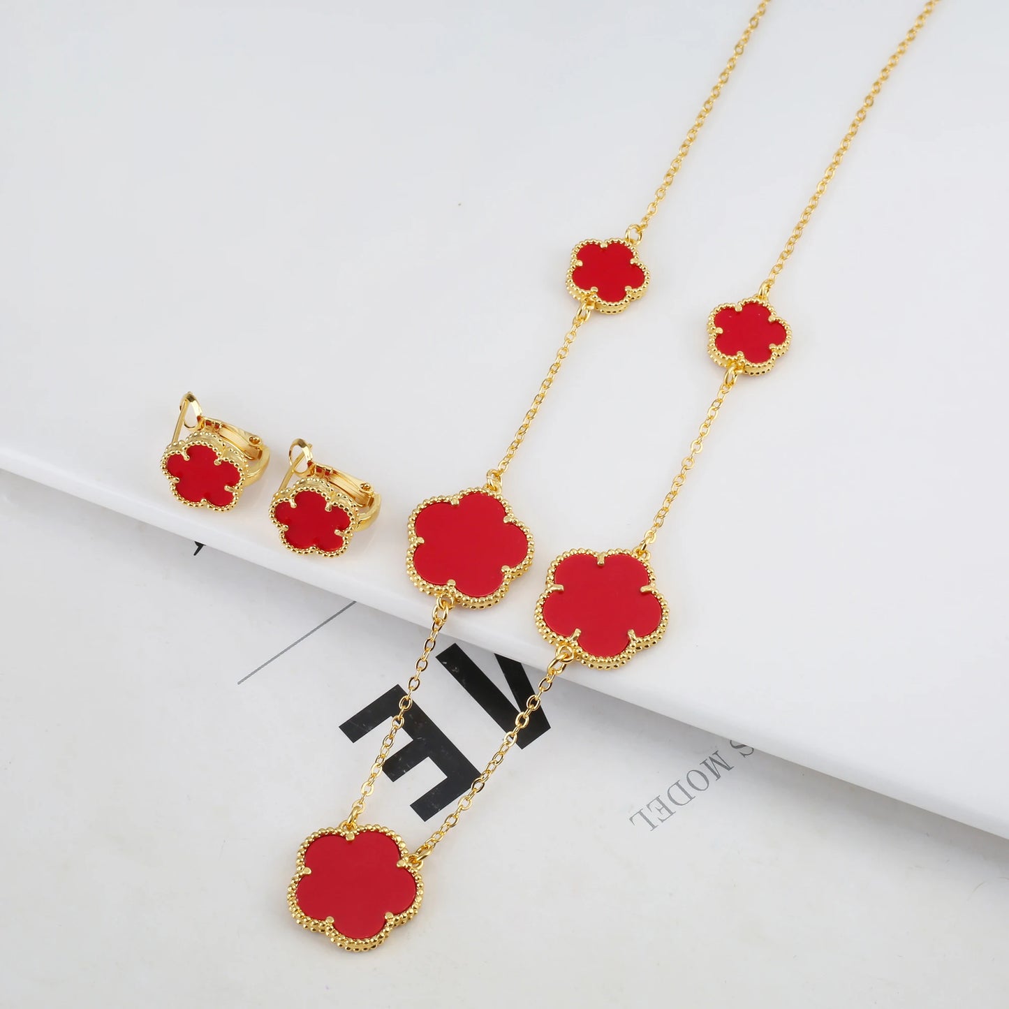 Irregular New Double Sided Natural Stone Shell Plant Five Leaf Flower Jewelry Set Necklace Earrings Women's High Quality Clover