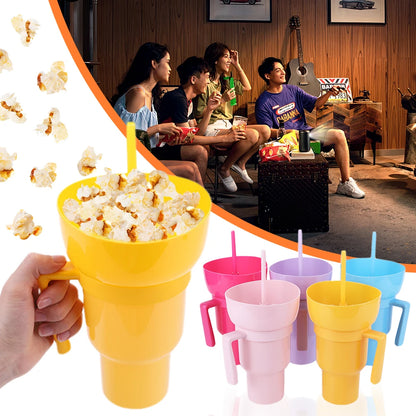 New 2 IN 1 Creative Popcorn Snack Cup Integrated Beverage Cup with Handle Portable Beverage Cup Novel Design and Many Functions