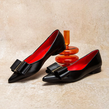 CHCH Women's Flat Shoes New Black Pointed Bow Business Shoes Comfortable Commuting Women's Shoes