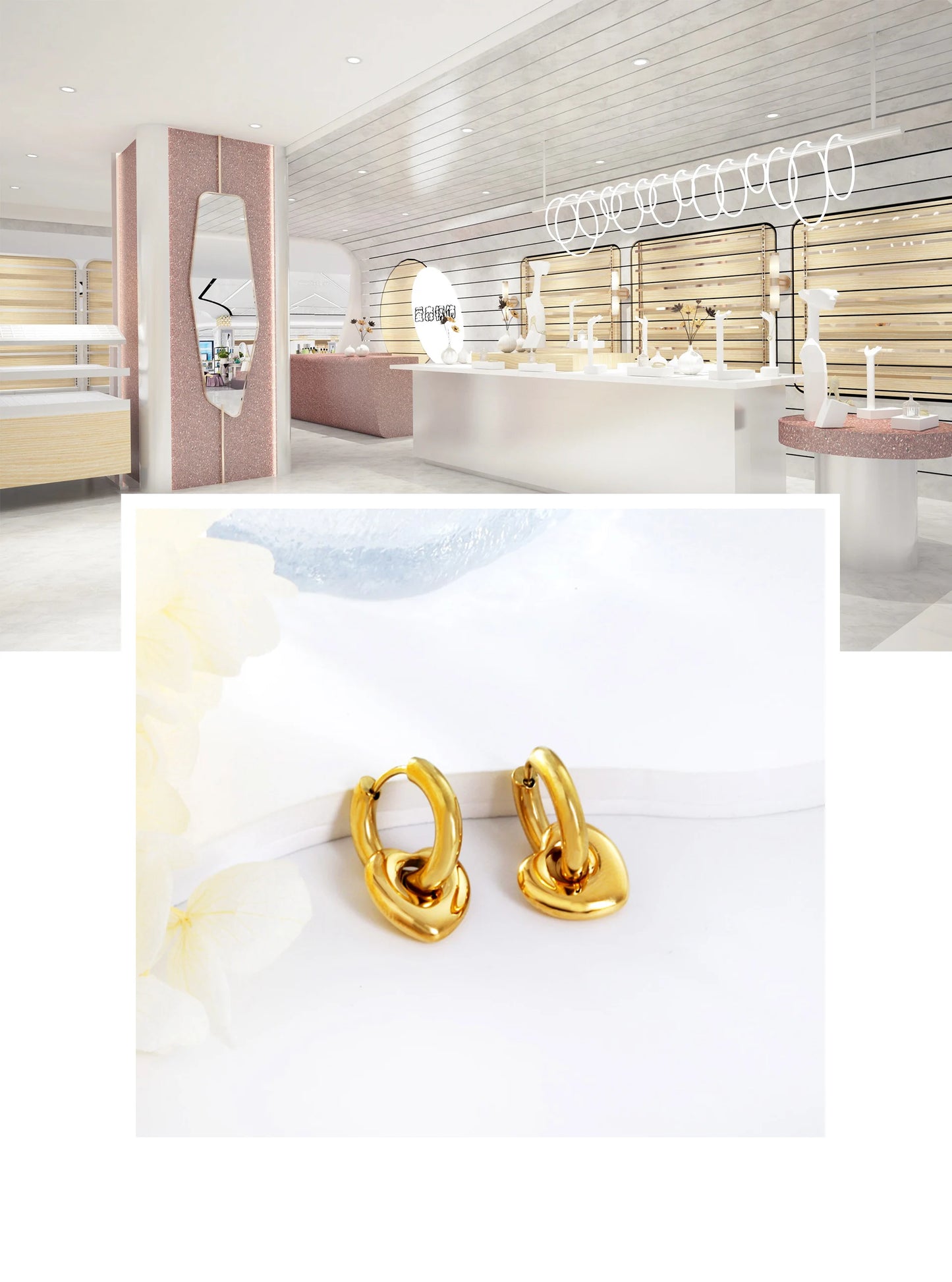 LUXUSTEEL Golden Heart style Women's Hoop Earrings Stainless Steel Female Earring Flower Star Drop Ear ring Jewelry Gifts