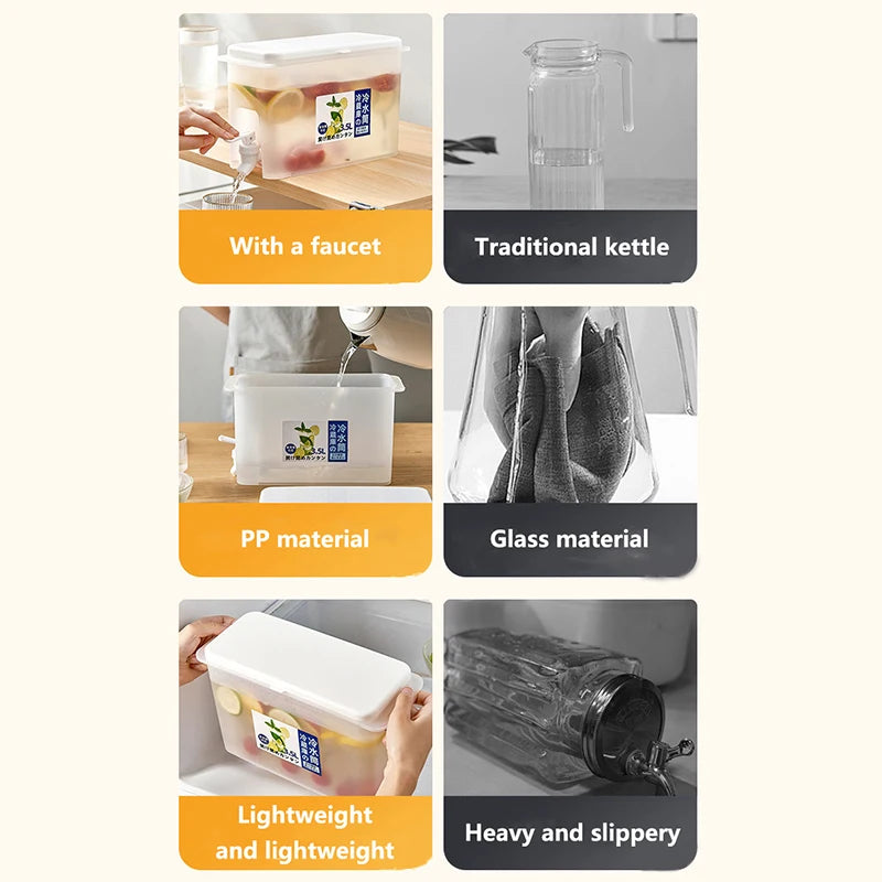 1.8L Water Kettle With Faucet Beverage Dispenser Cold Juice Lemonade Drinks Bucket Liquid Storage Tank Outdoor Fridge Organizers