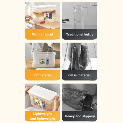 1.8L Water Kettle With Faucet Beverage Dispenser Cold Juice Lemonade Drinks Bucket Liquid Storage Tank Outdoor Fridge Organizers