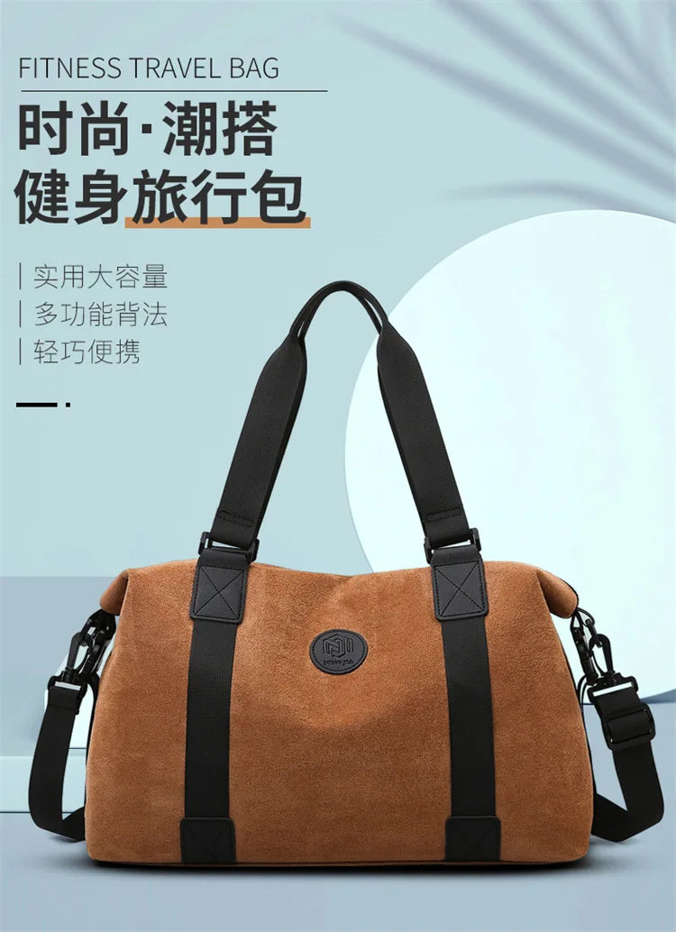 Men's Large Capacity Fashionable Short Distance Travel Totes New Suede Travel Handbag Women's Portable Sports and Fitness Bag