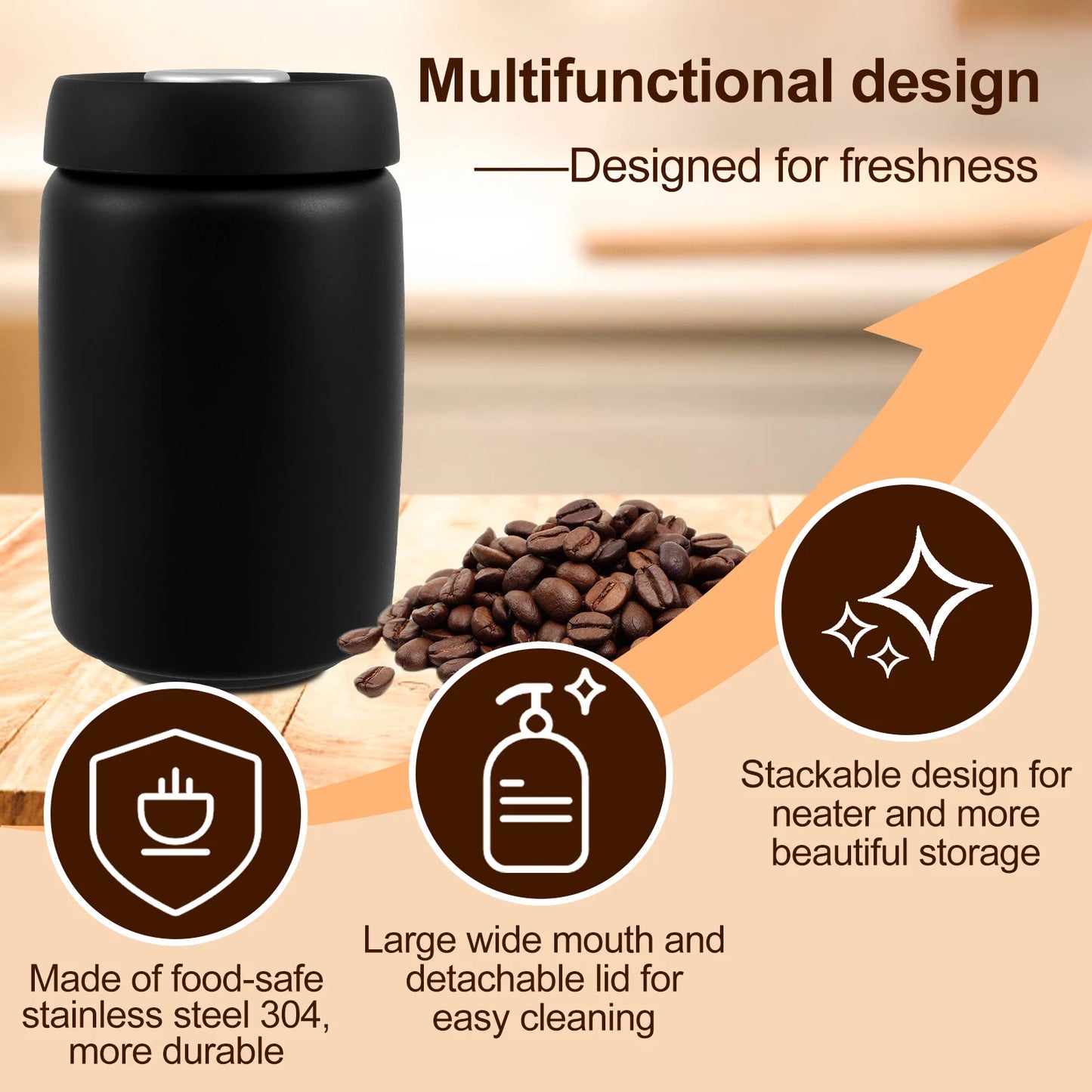 1200ml Vacuum Sealed Jug Coffee Beans Stainless Steel Canister Food Grains Candy Storage Jug Keep Fresh Moisture-proof