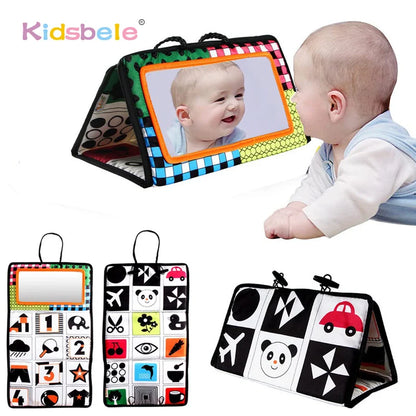 Foldable Crib Toy Activity Soft Book For Toddlers Tummy Time Baby Mirror Infant Toys First Gifts Visual Development Newborn Toys