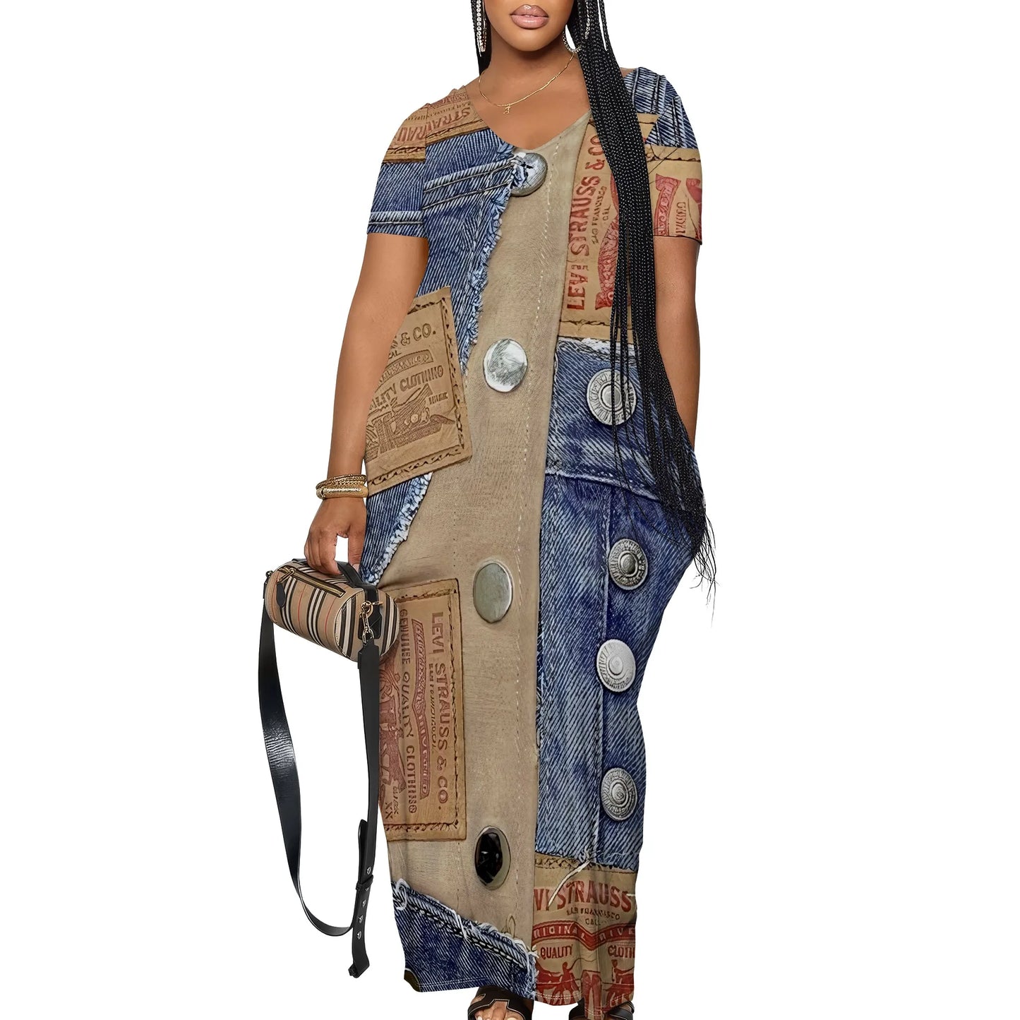 Women's Casual Maxi Dresses Summer Suspender Beach Dress Sundress with Pockets