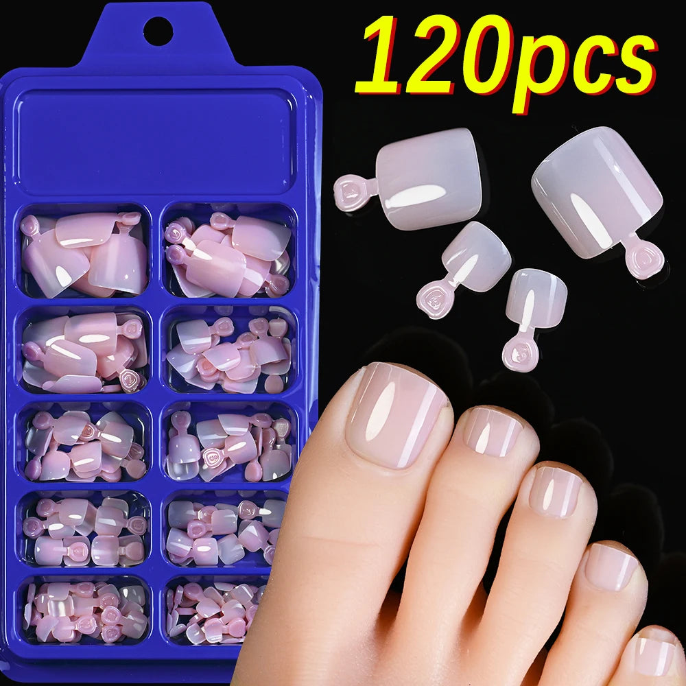 144pcs Short Square False Toe Nails Lake Blue/White/Red/Nude Press on Toenails Glossy Full Cover Toe Nails 100/120pcs Artificial