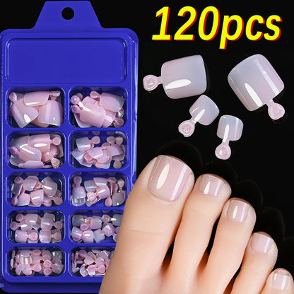 144pcs Short Square False Toe Nails Lake Blue/White/Red/Nude Press on Toenails Glossy Full Cover Toe Nails 100/120pcs Artificial