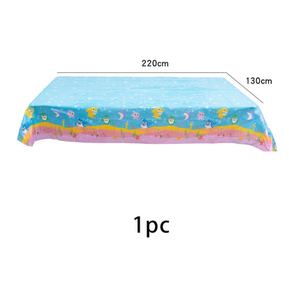 Shark Birthday Party Disposable Tableware Tablecloth Party Supplies Boys Girls Baby Shower Party Dressing