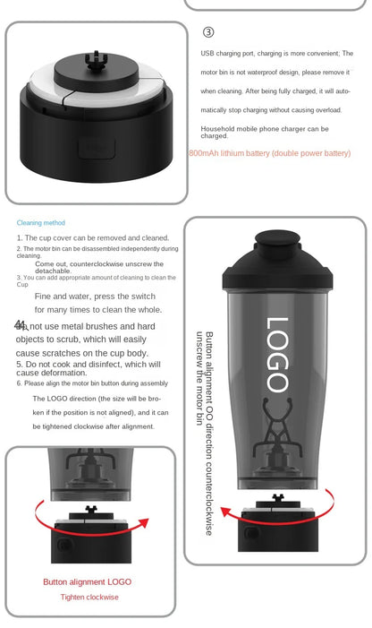 Electric Protein Shaker Bottle, USB Rechargeable Blender Bottles, BPA Free, Tritan Portable Blender Cup, 650ml