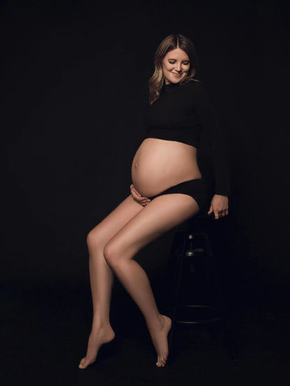 Maternity Long Sleeve T Shirts Womens Mock Neck Seamless Slim crop Tops For Pregnant photo shoot