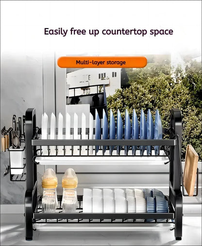 Dish Drying Rack 3-Tier Compact Kitchen Dish Rack Drainboard Set Large Rust-Proof Dish Drainer with Utensil Holder Kitchen Racks