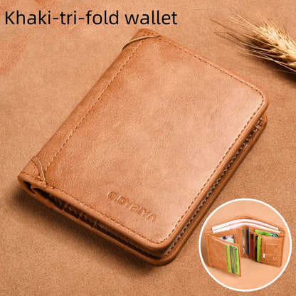 RFID Men Wallet PU Leather Blocking Trifold Wallet Vintage Thin Short Multi Function Id Credit Card Holder Male Purse Money