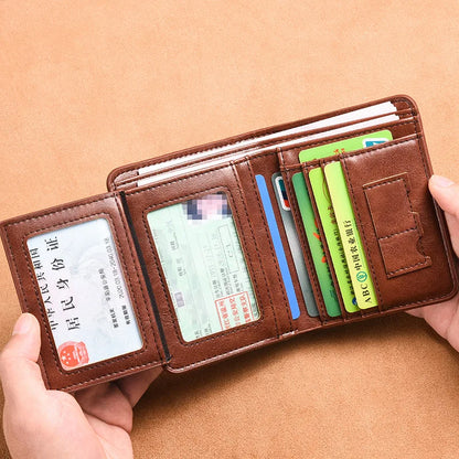 RFID Men Wallet PU Leather Blocking Trifold Wallet Vintage Thin Short Multi Function Id Credit Card Holder Male Purse Money