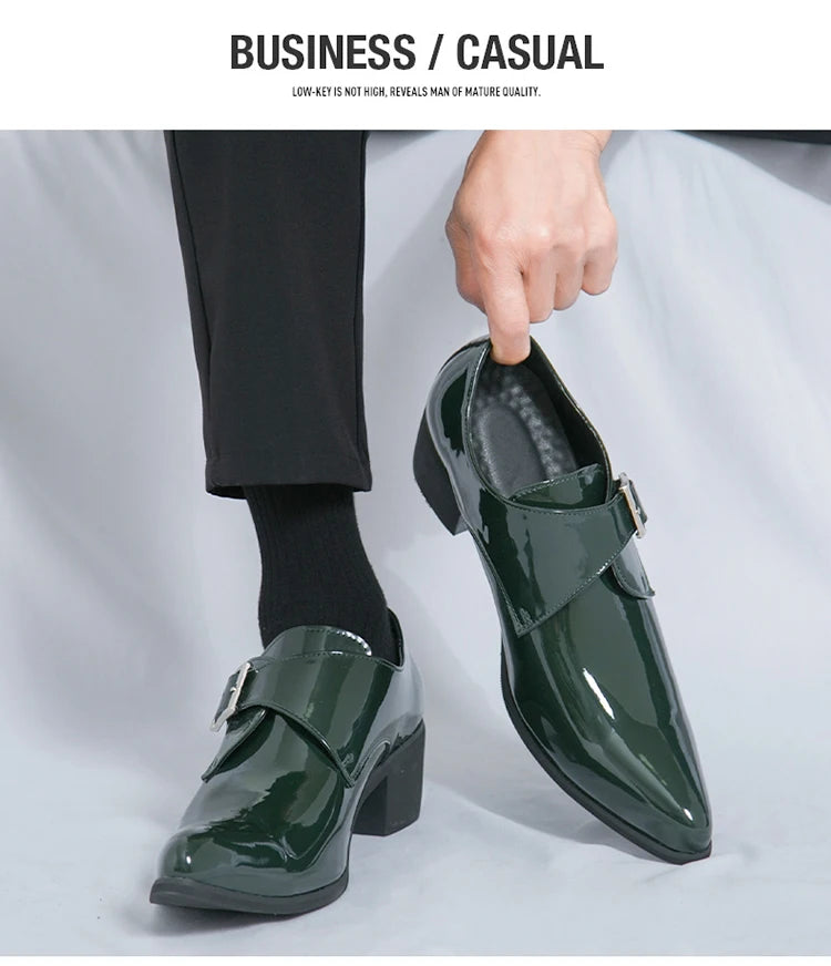 Luxury Black High Heel Men's Shoes Fashion Moccasin For Men Wedding Shoes Casual Dress Leather Pointed Toe Shoes Man Oxford Shoe