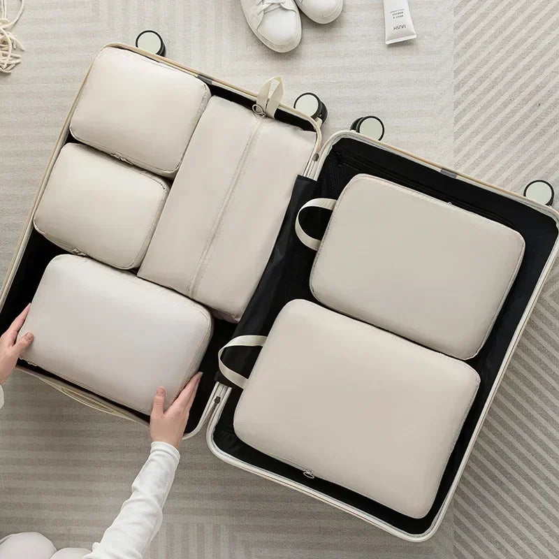 6-Piece Compressible Packing Cubes Set Waterproof - Portable Travel Organizer Bags for Luggage/Suitcase with Handbag Accessory
