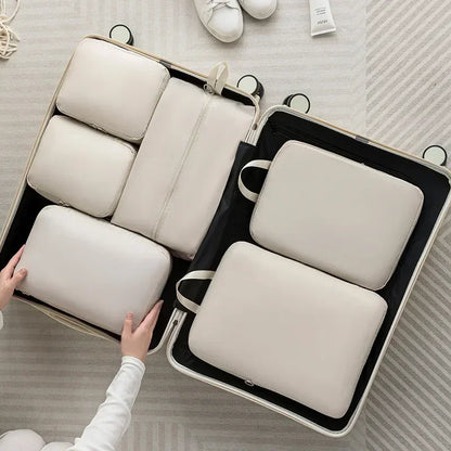 6-Piece Compressible Packing Cubes Set Waterproof - Portable Travel Organizer Bags for Luggage/Suitcase with Handbag Accessory