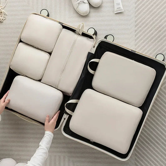 6-Piece Compressible Packing Cubes Set Waterproof - Portable Travel Organizer Bags for Luggage/Suitcase with Handbag Accessory