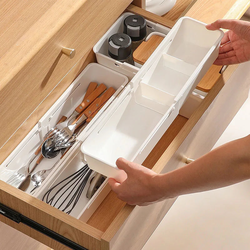Expandable Drawer Organizer with Adjustable Dividers for Kitchen Utensils, Makeup, Stationery, and Medicine
