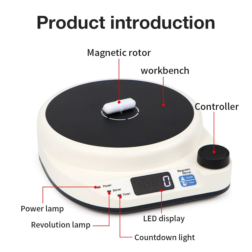 2000RPM Mini Electric Magnetic Stirrer with Stir Bar Brushless DC Motor Magnetic Mixer for Medical Chemical Laboratory EU Plug