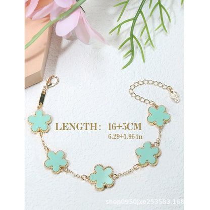 Fashion Double Sided Plant Five Leaf Plum Blossom Charm Bracelets For Women Girl Waterproof Clover Jewelry Gifts Best Friends