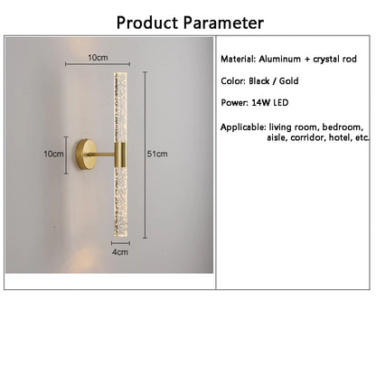 LED Light Modern Wall Light Bedroom Bedside Living Room Wall Lamp Crystal Rod Nordic Aisle Corridor Interior Lighting Fixture