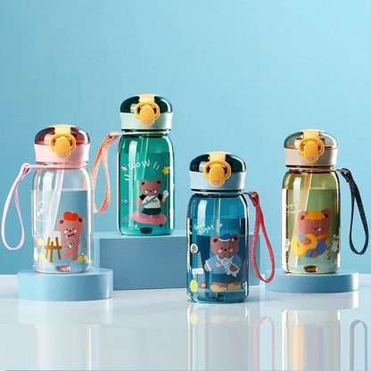 Kids Cartoon Water Sippy Cup with Straw Cute Bear Leakproof Water Bottles Outdoor Portable Drink Bottle Children's Lovely Cup