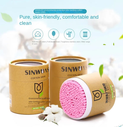 200pcs double layer disposable cotton swabs cosmetic cotton nose plugs ear plugs cleaning cotton swabs cotton spirals