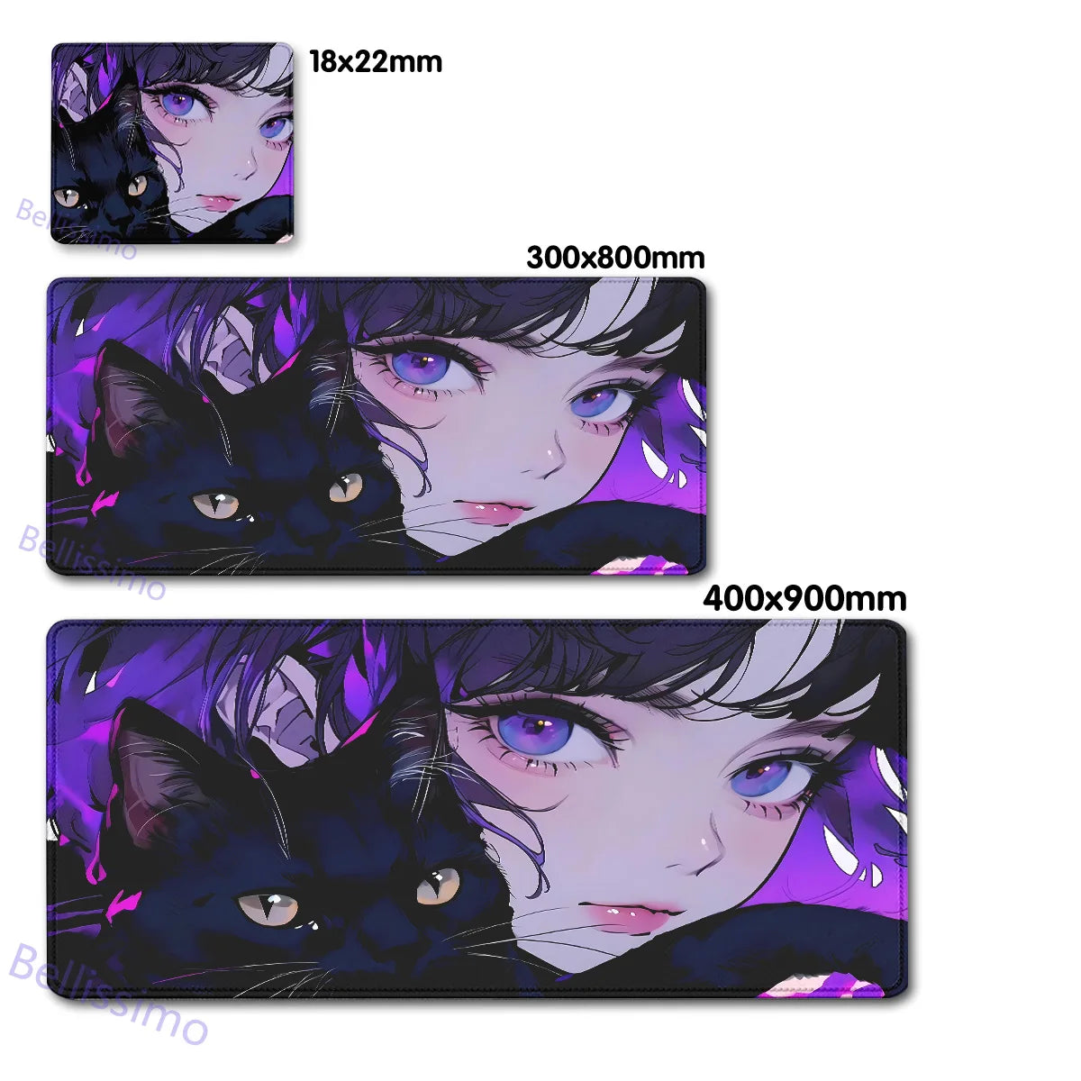 Black Cat and Girl Fast Keyboard pad lock-edge Extended teclado mousepad kawaii Purple Office desktop protection mouse pad XXL