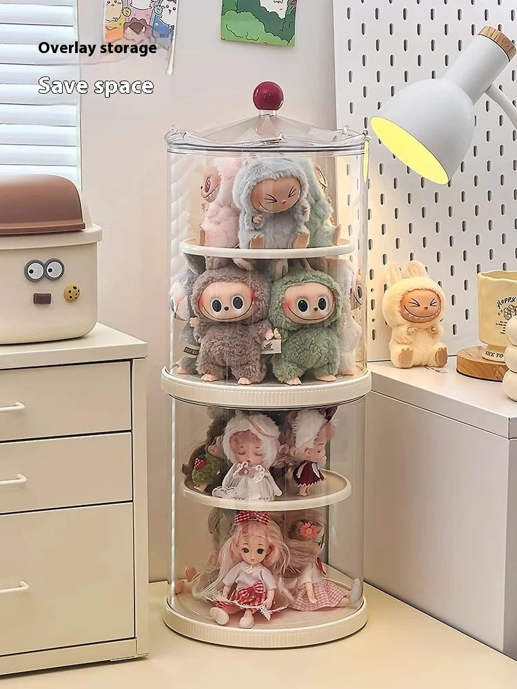 Labubu Rotating Display Box, Transparent Acrylic, Plush Doll Hand-Made Dust-Proof Labubu Pendant Storage Box.