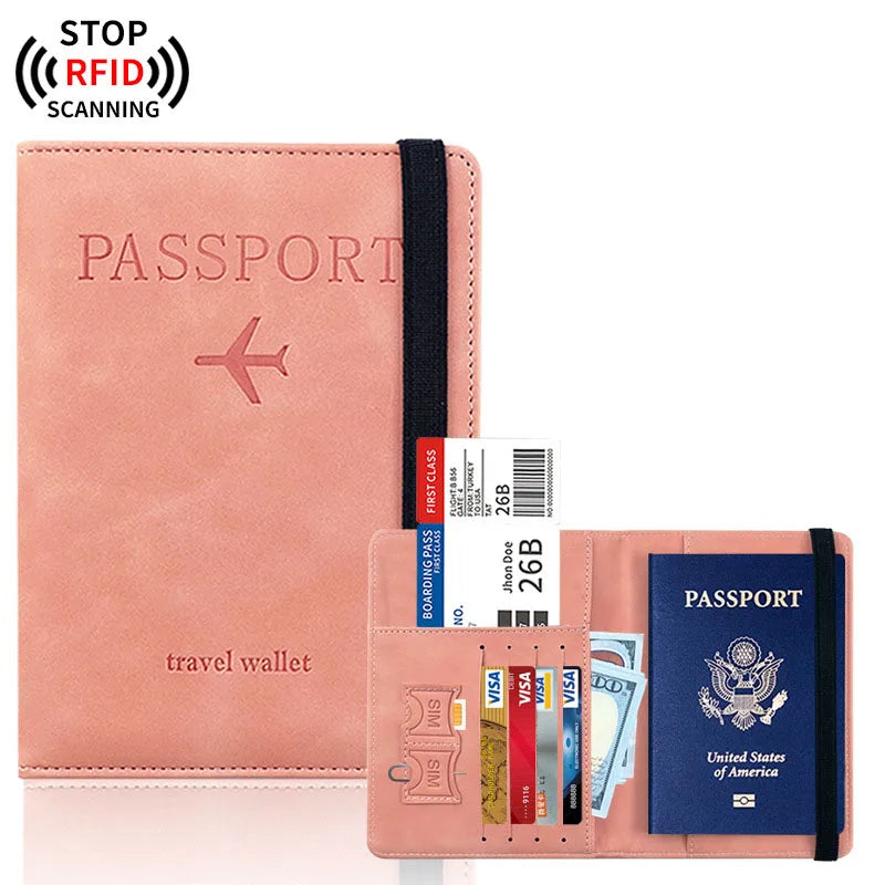 RFID Blocking Passport Holder Cover Wallet Case Travel Leather Wallet for Men Women Multi-Function ID Bank Card Case Accessories